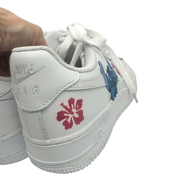 Custom Nike Air Force 1 White Stitch Hibiscus Sneakers Women's 8 - Picture 12 of 16